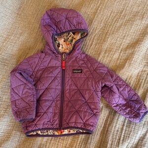 Patagonia Purple Reversible Quilted Jacket with Hood and Floral Print